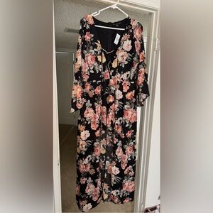 Haute Monde Floral Kimono Romper with Pink and White Roses